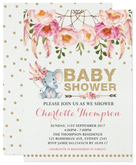 boho_baby_shower_invitation_pink_gold_elephant