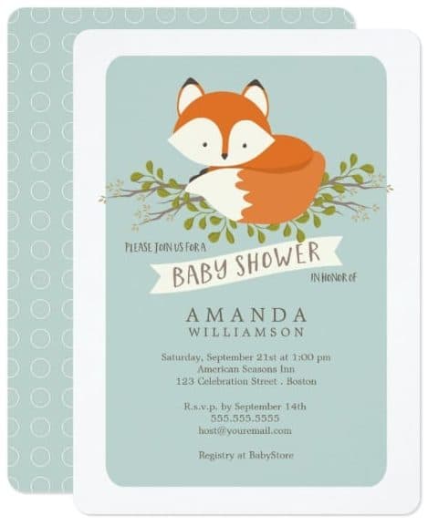 Sweet Woodland Fox Cute Baby Shower Invitation