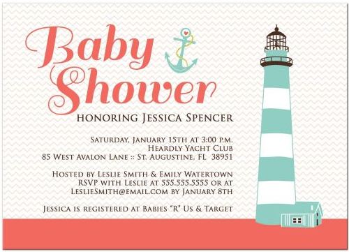 Baby Shower Invitation - Nautical Salmon Pink and Chevron