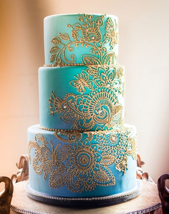 Turquoise Ombre Indian Inspired Wedding Cake
