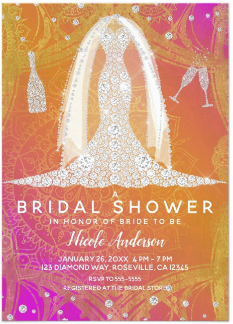 Diamond Wedding Dress Indian Bright Bridal Shower Invitation