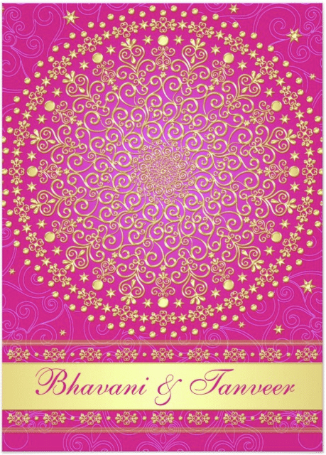 Indian Wedding - Intricate Pink Gold Scrolls Stars Wedding Invite