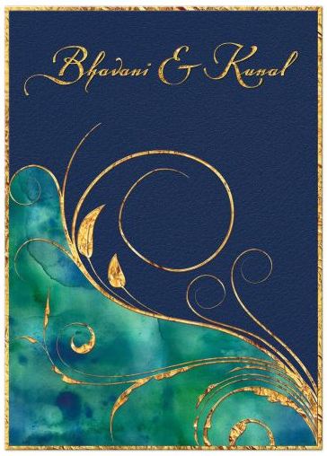wedding-invitation-watercolor-gold-flourish-faux-gold-foil-peacock-blue