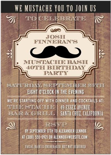 Party Invitation - Rustic Wood Mustache Bash