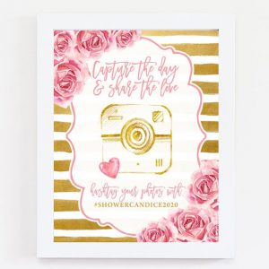 Pink Roses & Gold Stripes Hashtag Sign – Social Media Sign – 8″ x 10″ DIY Printable File by TheSpottedOlive (Etsy)
