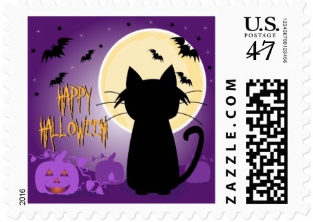 Black Cat Halloween Postage Stamp
