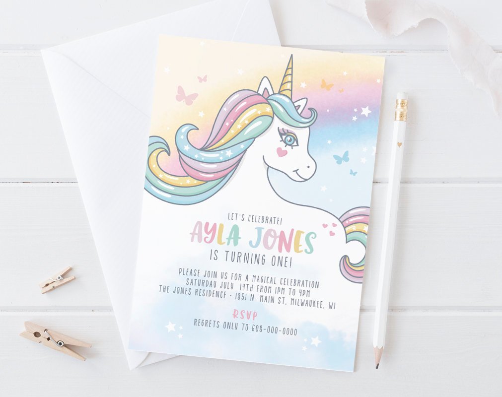 Unicorn Girl Birthday Invitation